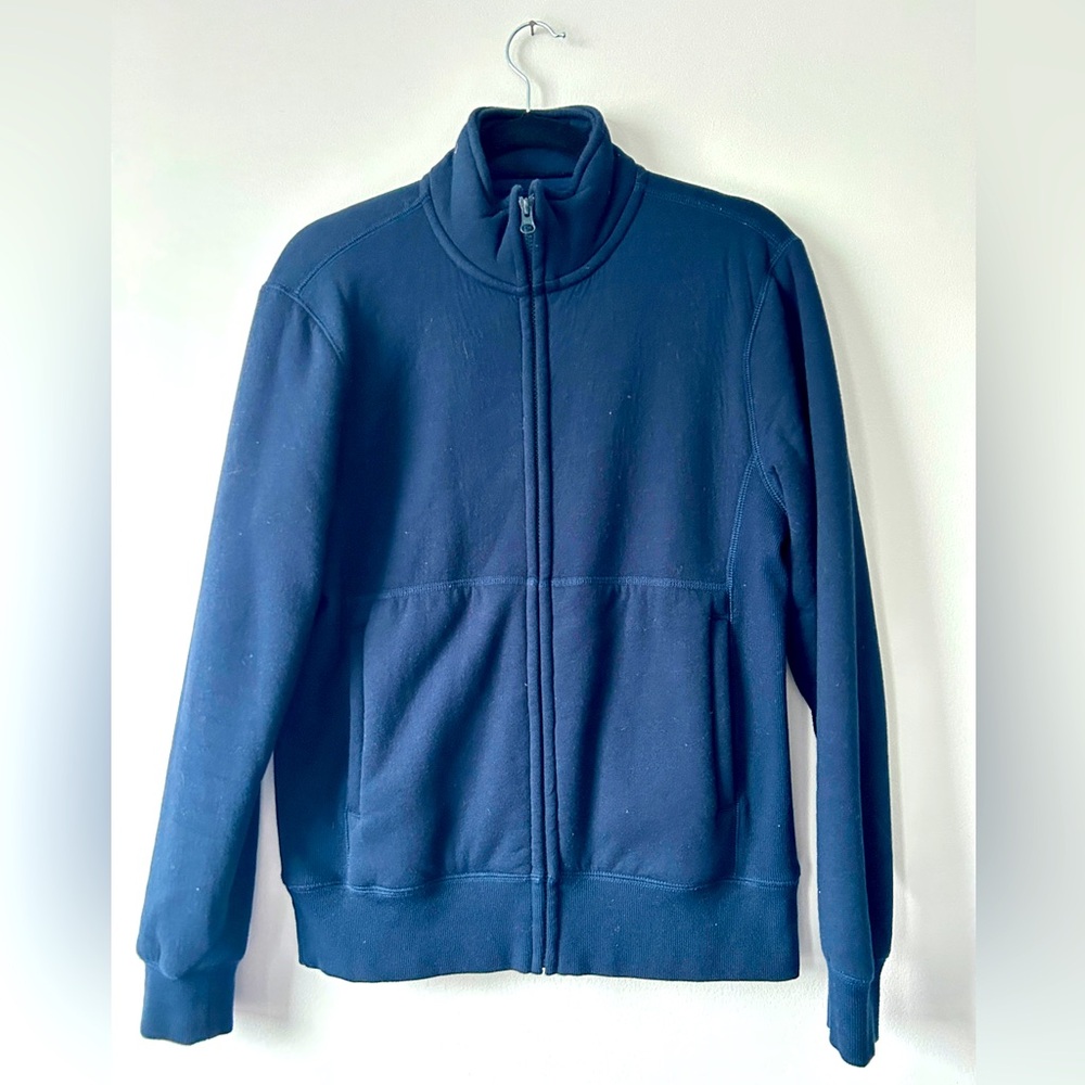 Muji Navy Blue Zip-Up Fleece Sweater - Thick Cozy Cotton (Size Medium M)